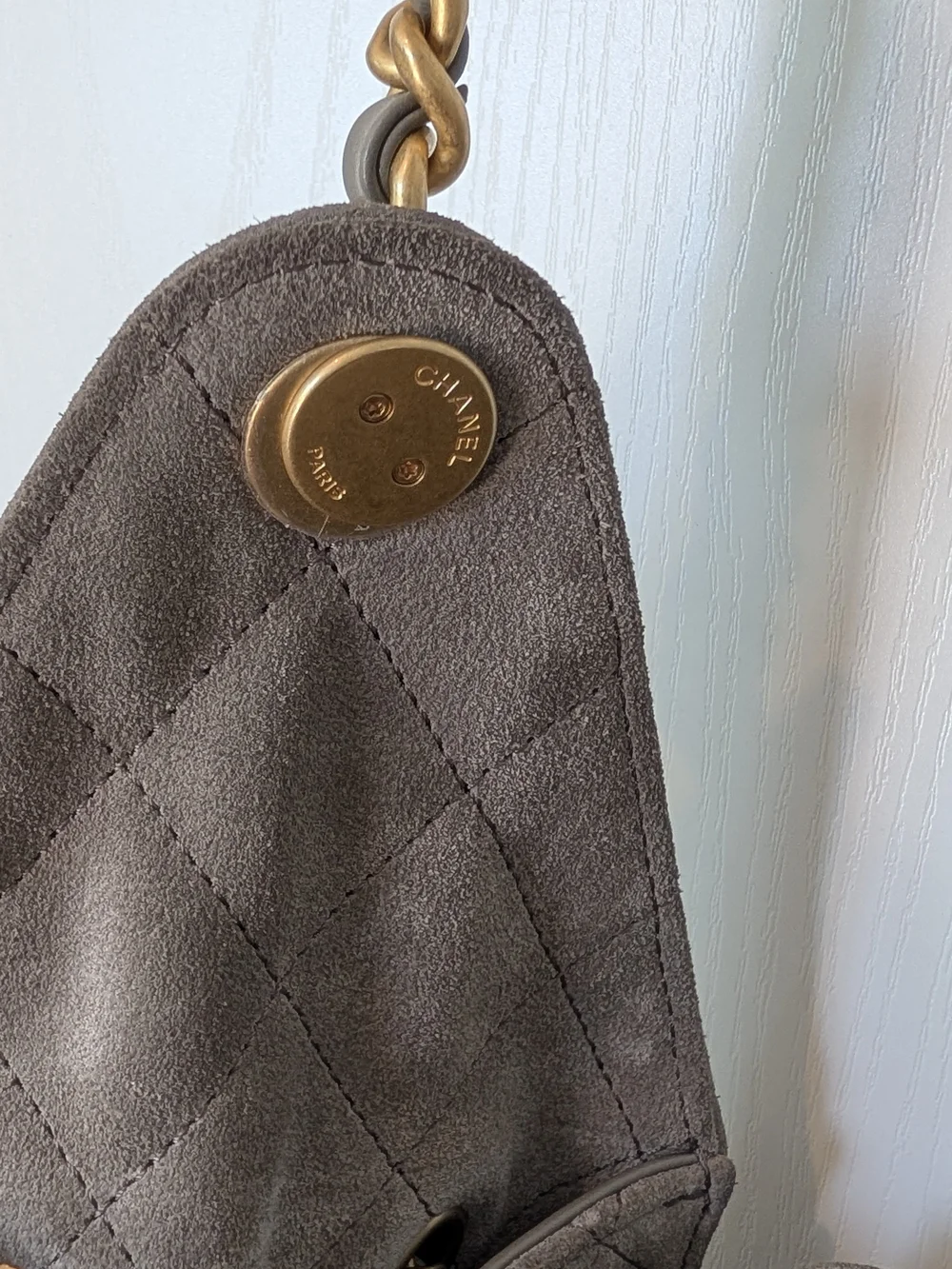 Chanel 25 Medium Grey Suede Shoulder Bag
